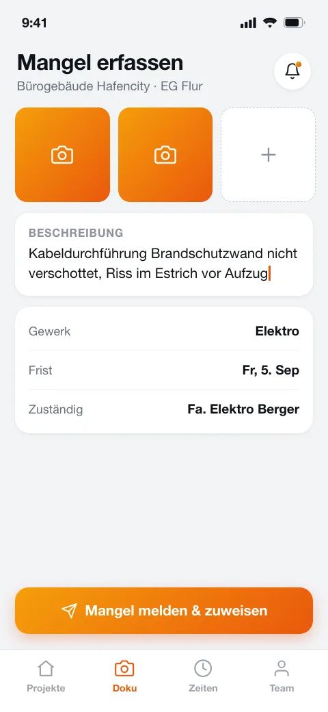 Baustellen-App App – Mängel mit Foto dokumentieren