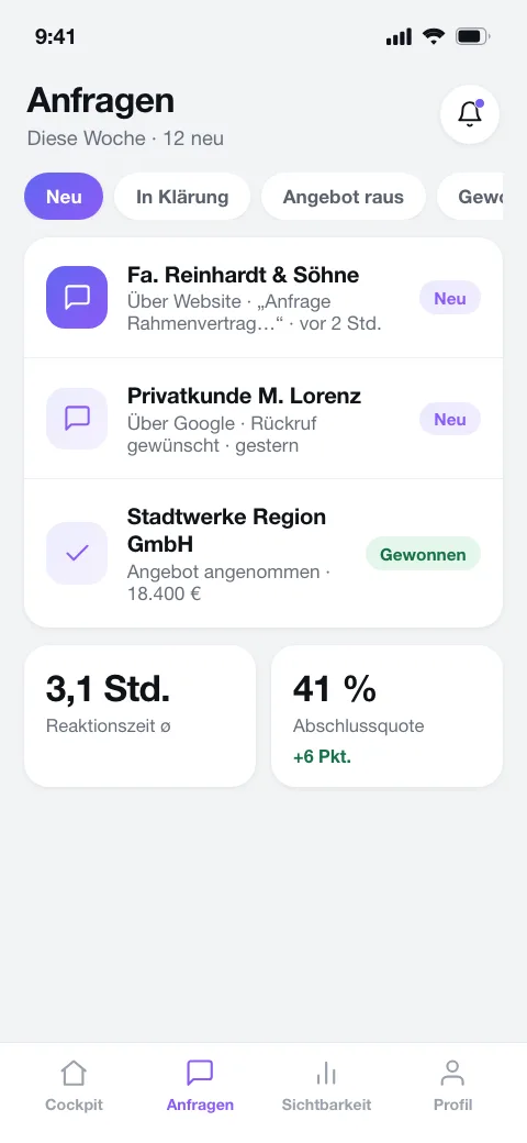 Anfragen-Cockpit App – Jede Anfrage landet an einem Ort