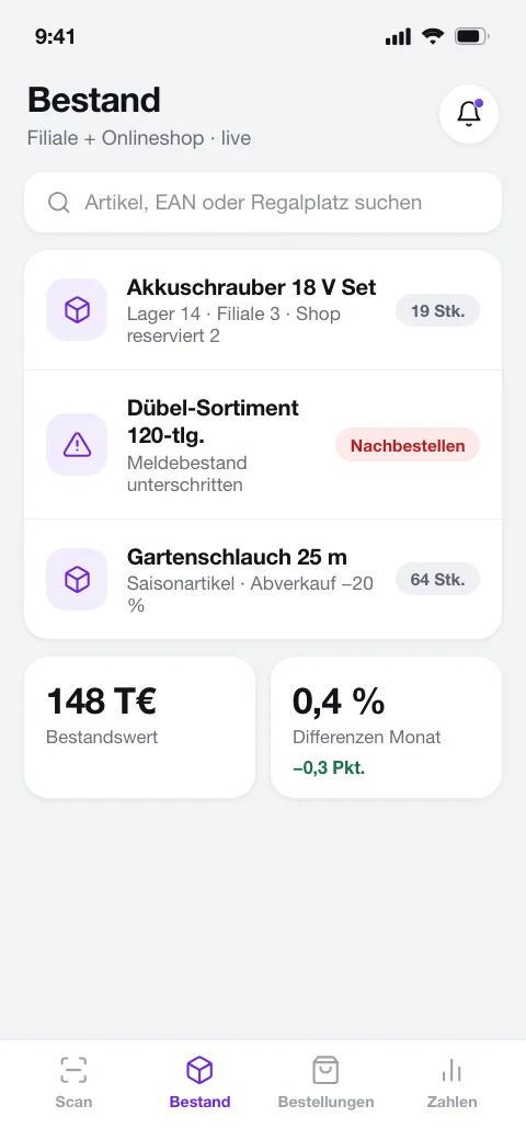 Lager-App App – Bestand in Echtzeit