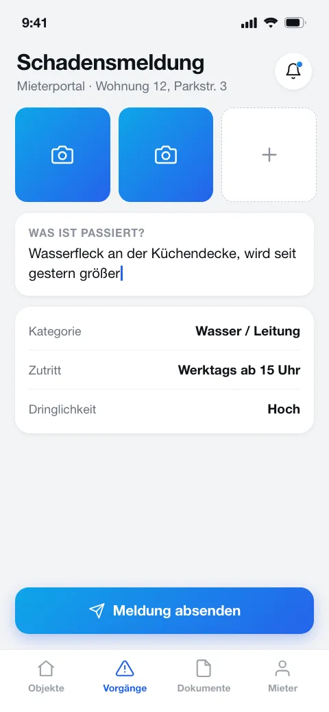 Mieterportal App – Schäden in zwei Minuten melden