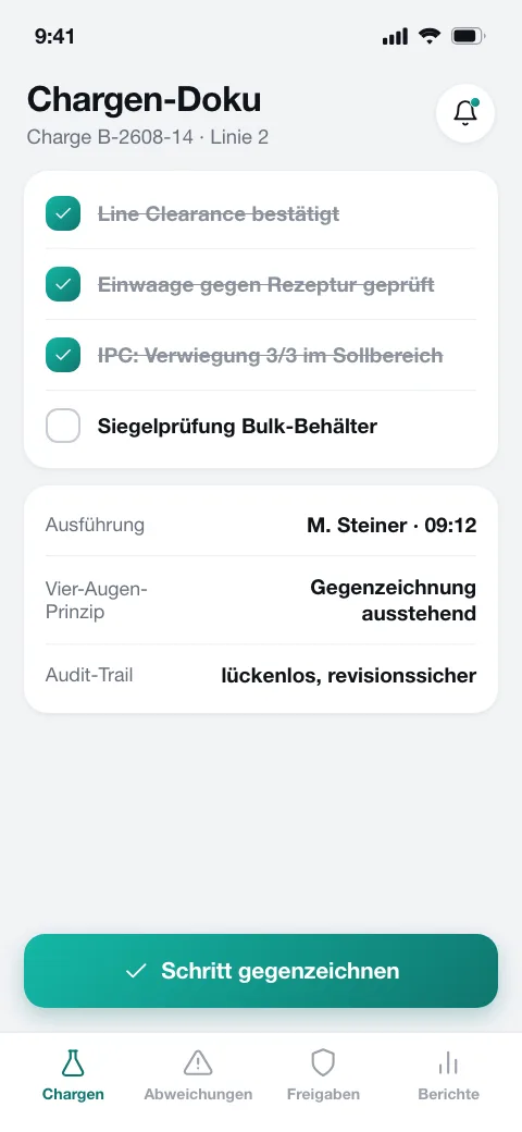 GxP-Doku-App App – Chargen-Doku mit Vier-Augen-Prinzip