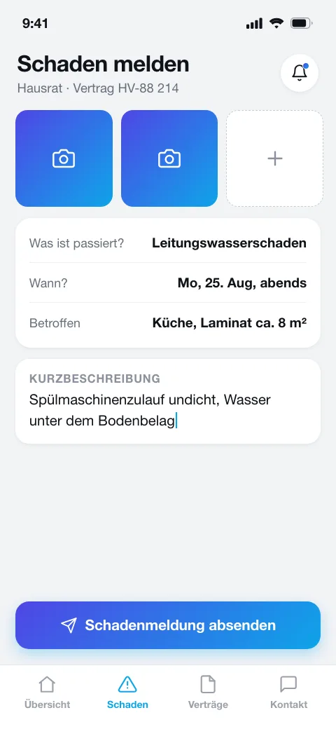 Service-App App – Schaden in Minuten gemeldet