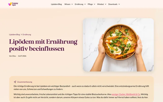 HappyLipo – Artikelseite der migrierten Website