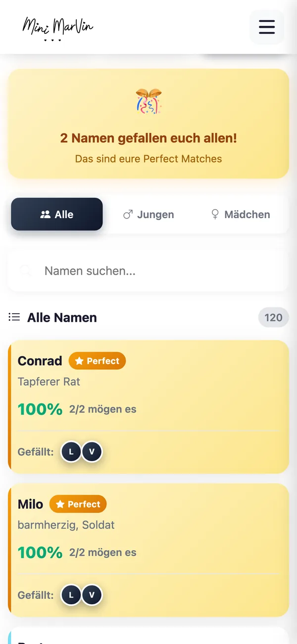 Mini Marvin App – Als Paar gemeinsam entscheiden